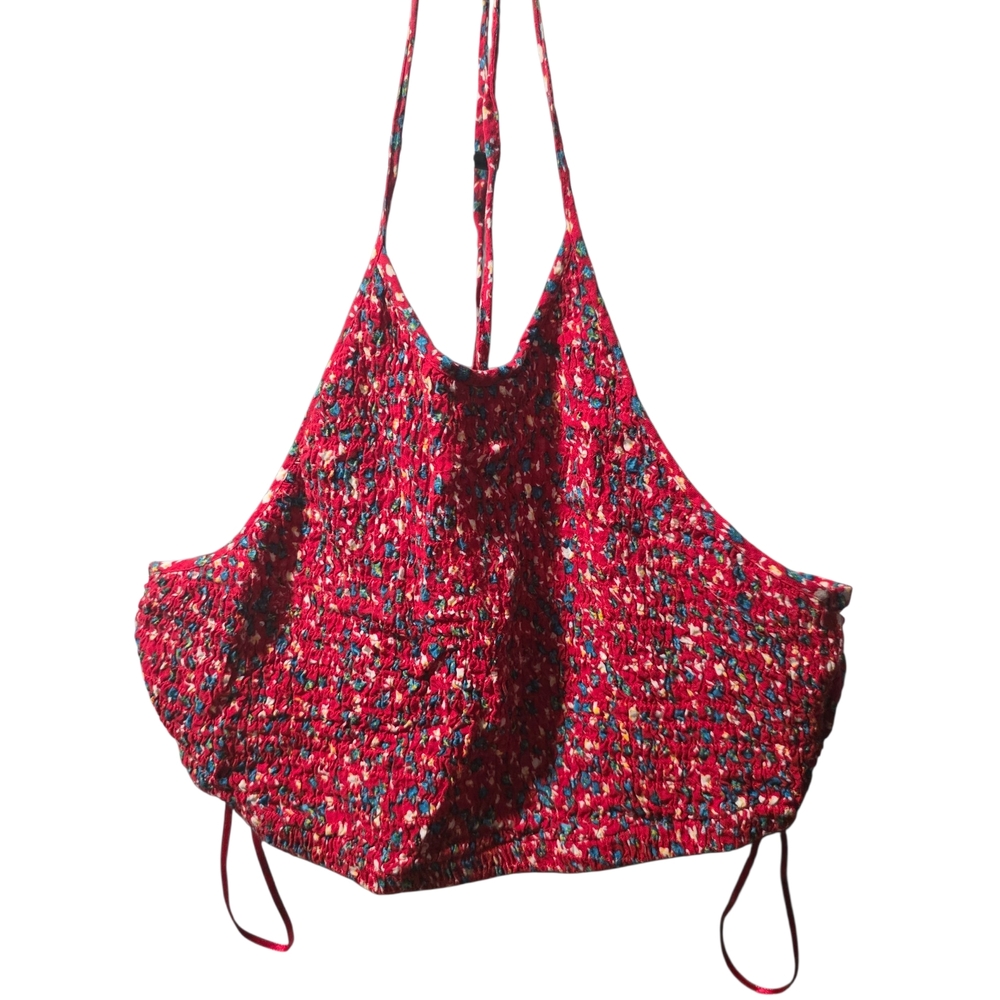 Pins & Needles Red Multicolor Smocked Crop Halter Top